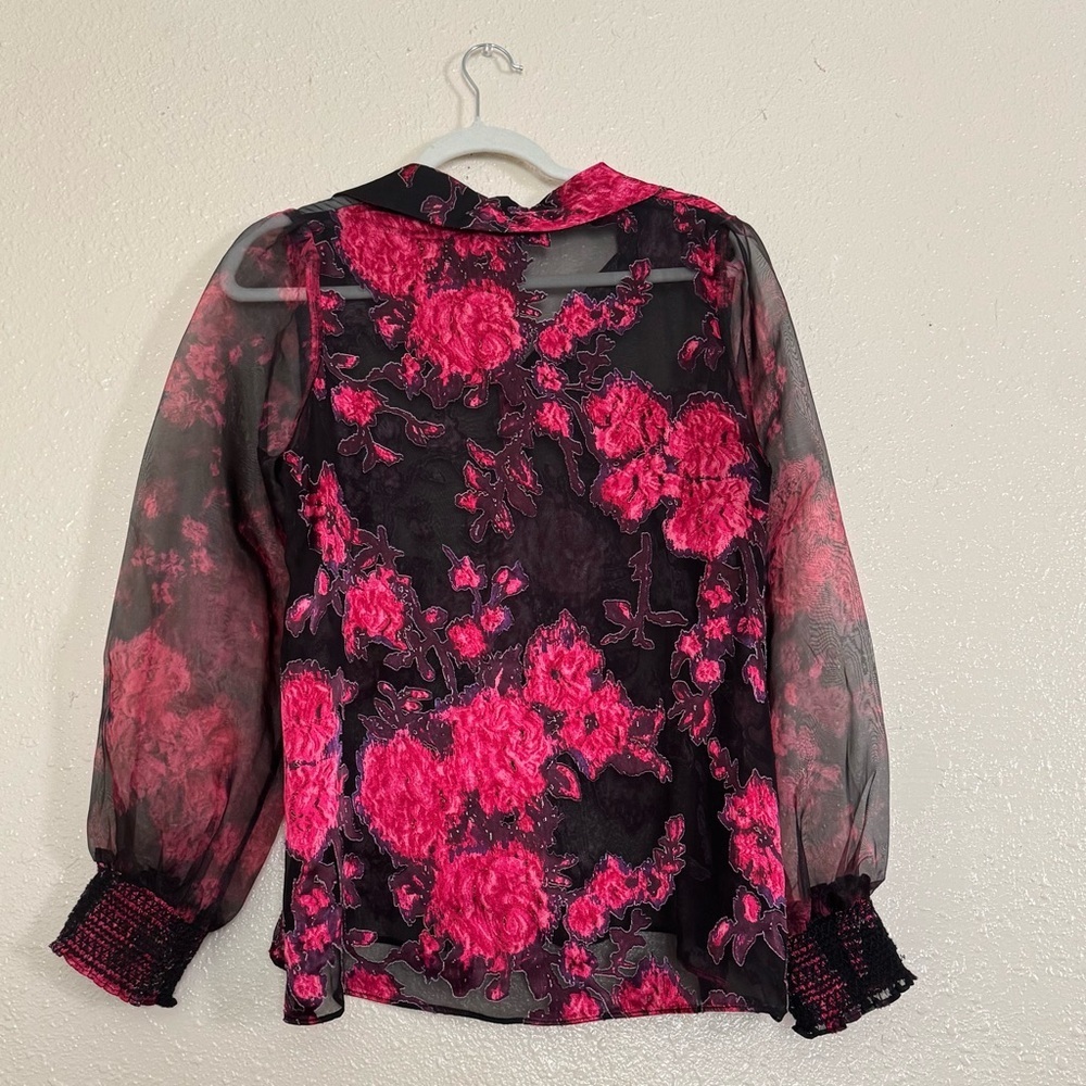 WHBM Organza Sleeve Silk Burnout Blouse - Picture 4 of 10